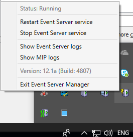 Event Server Manager menu Event Server Manager menu