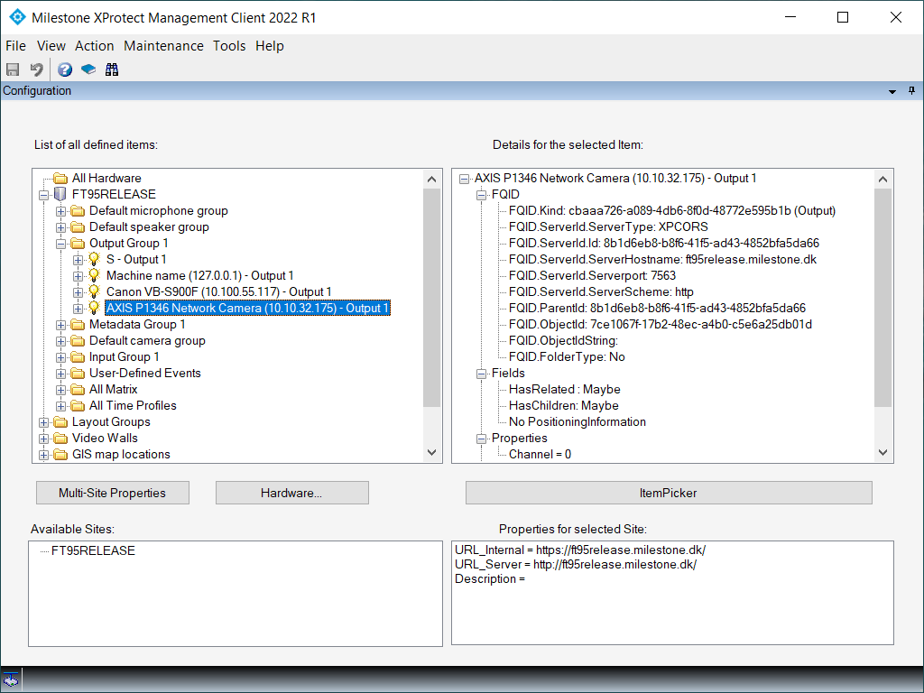 Configuration dump in Management Client